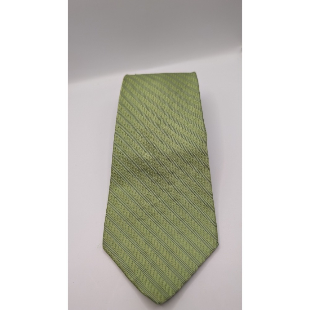 Murano Men's Silk Necktie Light Lime Green Diagonal Stripe Woven Weave Formal